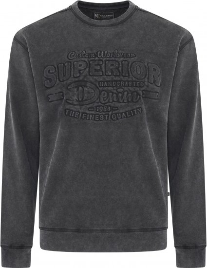 Kam Jeans 7065 Crew Neck Washed Embossed Sweatshirt Black TALL SIZES - HERRENBEKLEIDUNG MT-6XLT - Langgrößen für Herren