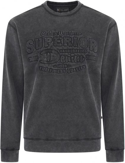 Kam Jeans 7065 Crew Neck Washed Embossed Sweatshirt Black - Herren-sweater und -hoodies - Herren-Sweater und -Hoodies in großen Größen