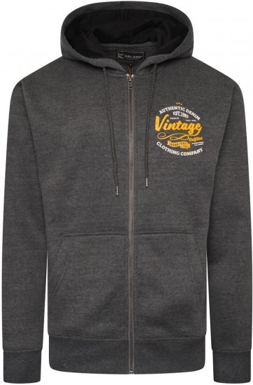 Kam Jeans 7073 Zip Thru Vintage EMB Hoody Charcoal - Herren-sweater und -hoodies - Herren-Sweater und -Hoodies in großen Größen