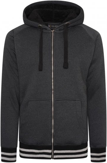 Kam Jeans 7074 Zip Thru Sherpa Hoody with Contrast Cuff/Hem Charcoal - Herren-sweater und -hoodies - Herren-Sweater und -Hoodies in großen Größen