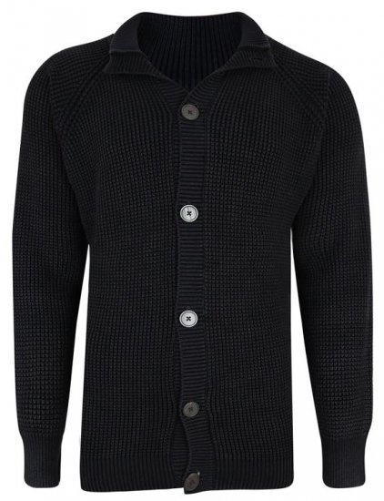 Kam Jeans 79 Washed Effect Knitted Black Cardigan - Herren-sweater und -hoodies - Herren-Sweater und -Hoodies in großen Größen