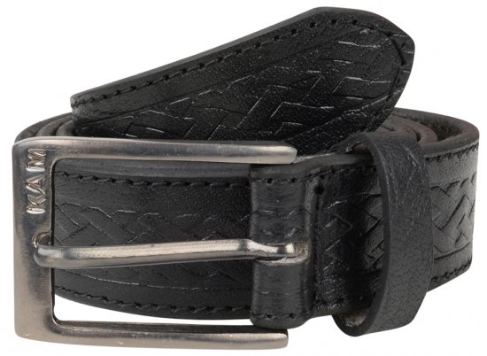 Kam Jeans 919 Weave Pattern Leather Belt Black - Lange Gürtel - Lange Gürtel für Männer