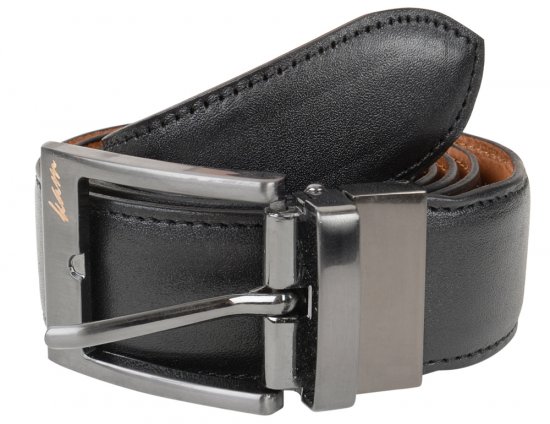 Kam Jeans 921 Ledergürtel Schwarz/Braun "Reversible", 3cm - Lange Gürtel - Lange Gürtel für Männer