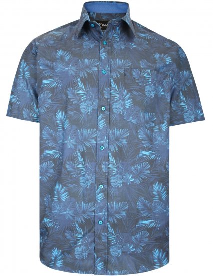 Kam Jeans P013 Premium Floral Print Shirt Navy - Herrenhemden - Herrenhemden in großen Größen