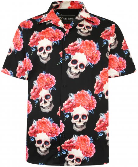 Kam Jeans P014 Rose Skull Print Shirt - Herrenhemden - Herrenhemden in großen Größen