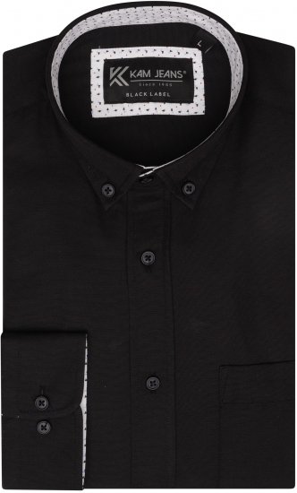 Kam Jeans P020 Premium Long sleeve Oxford Shirt Black - Herrenhemden - Herrenhemden in großen Größen