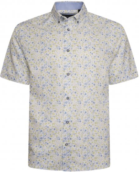 Kam Jeans P036 Premium Floral Print Shirt White - Herrenhemden - Herrenhemden in großen Größen