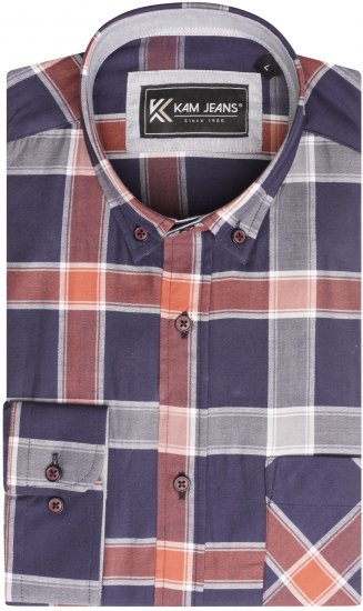 Kam Jeans P038 LS Premium Cotton Check Shirt Navy - Herrenhemden - Herrenhemden in großen Größen