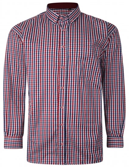 Kam Jeans P640 Premium Gingham Check Shirt LS Red - Herrenhemden - Herrenhemden in großen Größen