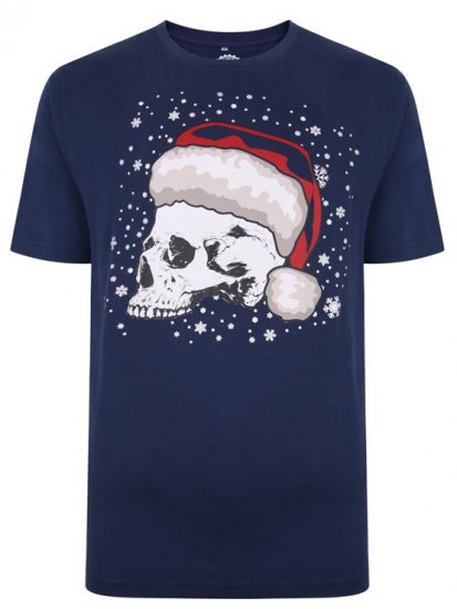 Kam Jeans X008 Santa Skull Print T-Shirt Navy - Herren-T-shirts - Herren-T-Shirts in großen Größen