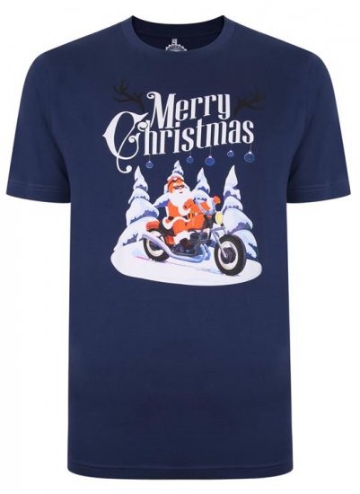 Kam Jeans X009 Santa Biker Print T-Shirt Navy - Herren-T-shirts - Herren-T-Shirts in großen Größen