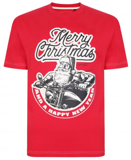 Kam Jeans X016 Santa Biker Print Tee Red - Herren-T-shirts - Herren-T-Shirts in großen Größen