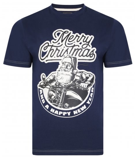 Kam Jeans X016 Santa Biker Print Tee Navy - Herren-T-shirts - Herren-T-Shirts in großen Größen