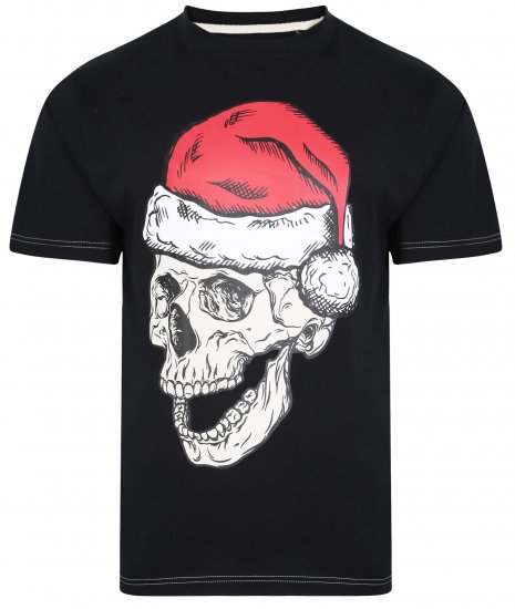 Kam Jeans X017 Santa Skull Print Tee Black - Herren-T-shirts - Herren-T-Shirts in großen Größen