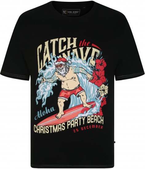 KBS X020 Catch The Waves Xmas Print T-Shirt Black - Herren-T-Shirts in großen Größen - Herren-T-Shirts in großen Größen