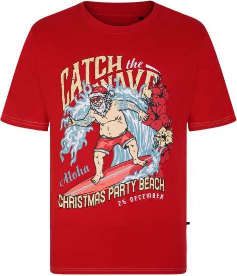 KBS X020 Catch The Waves Xmas Print T-Shirt Red - Herren-T-Shirts in großen Größen - Herren-T-Shirts in großen Größen