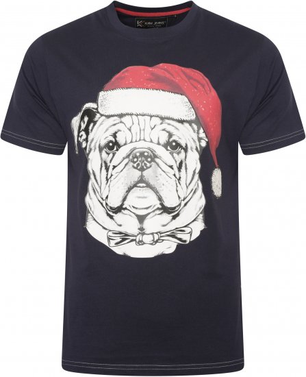 Kam Jeans X027 Bulldog Santa Xmas Print T-Shirt Navy - Herren-T-Shirts in großen Größen - Herren-T-Shirts in großen Größen