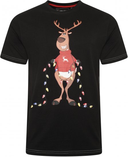 Kam Jeans X028 Rudolph Print T-Shirt Black - Herren-T-Shirts in großen Größen - Herren-T-Shirts in großen Größen