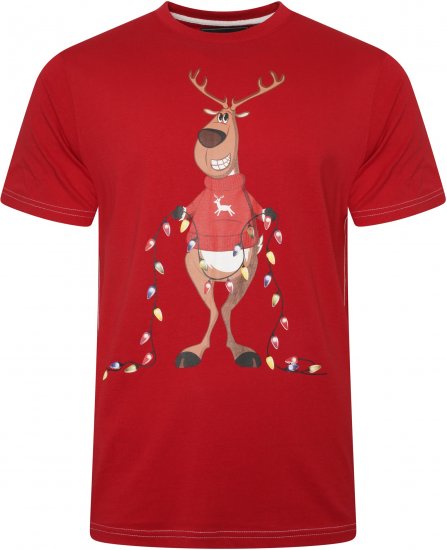 Kam Jeans X028 Rudolph Print T-Shirt Red - Herren-T-Shirts in großen Größen - Herren-T-Shirts in großen Größen
