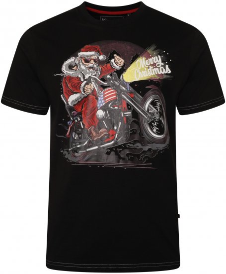 Kam Jeans X030 Santa Biker Print T-Shirt Black - Herren-T-Shirts in großen Größen - Herren-T-Shirts in großen Größen