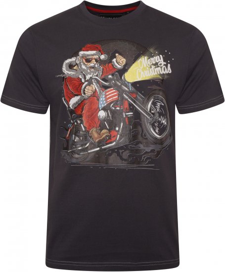 Kam Jeans X030 Santa Biker Print T-Shirt Charcoal - Herren-T-Shirts in großen Größen - Herren-T-Shirts in großen Größen