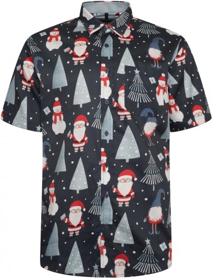 Kam Jeans X033 Santa Xmas Print Short Sleeve Shirt Navy - Herrenhemden in großen Größen - Herrenhemden in großen Größen