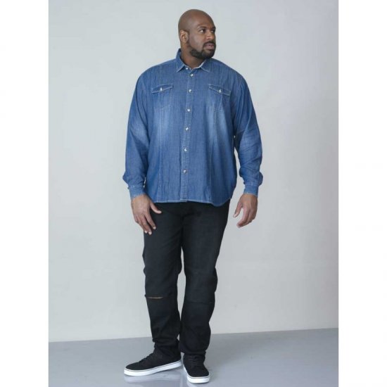 D555 Adcock Long Sleeve Vintage Denim Shirt - Herrenhemden - Herrenhemden in großen Größen