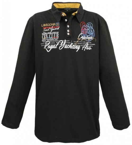 Lavecchia 606 Printed Long sleeve Jersey Polo Black - Polo-shirts für herren - Polo-Shirts für Herren in großen Größen