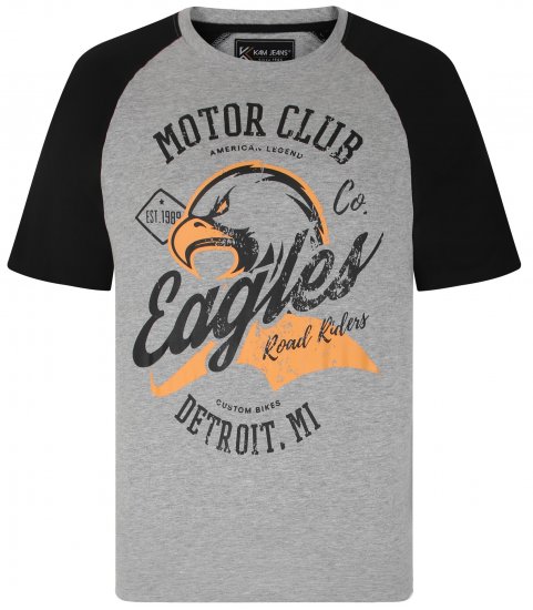 Kam Jeans 5737 Eagle Print Raglan T-Shirt Grey - Herren-T-shirts - Herren-T-Shirts in großen Größen