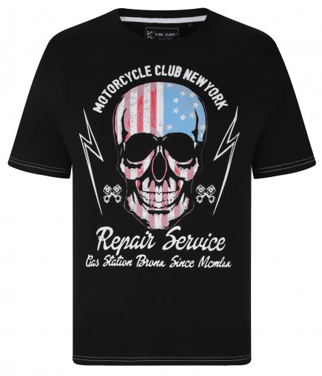 Kam Jeans 5733 USA Skull Print T-Shirt Black - Herren-T-Shirts in großen Größen - Herren-T-Shirts in großen Größen