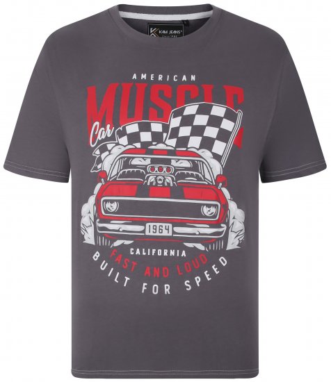 Kam Jeans 5732 Amercian Muscle Print T-Shirt Slate - Herren-T-shirts - Herren-T-Shirts in großen Größen
