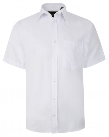 Kam Jeans 6283 Casual SS Herringbone Shirt White - Herrenhemden - Herrenhemden in großen Größen