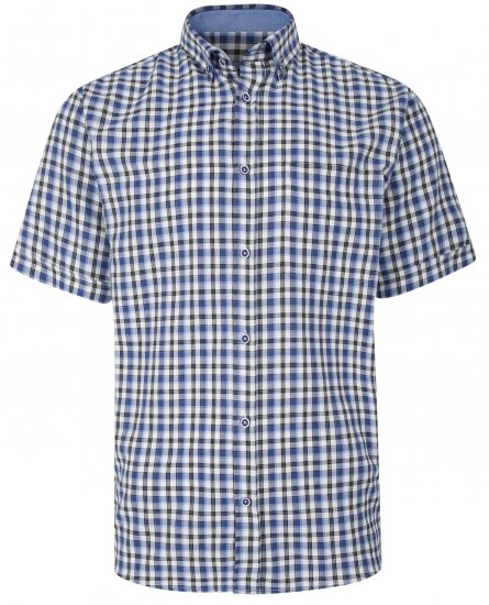 Kam Jeans 6285 Casual SS Check Shirt Blue - Herrenhemden - Herrenhemden in großen Größen