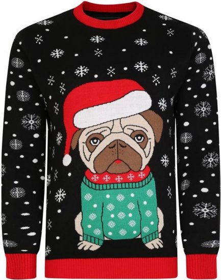 Kam Jeans X024 Bulldog Santa Xmas Sweatshirt Black - Herren-Sweater und -Hoodies in großen Größen - Herren-Sweater und -Hoodies in großen Größen