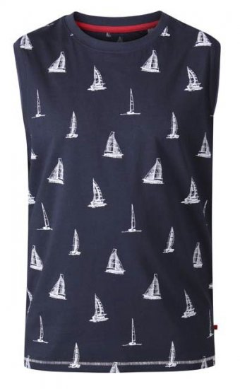 D555 Morton Yacht Print Sleeveless T-Shirt Navy - Herren-T-Shirts in großen Größen - Herren-T-Shirts in großen Größen