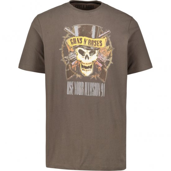 JP1880 T-Shirt Skull Print Guns N Roses Khaki - Herren-T-shirts - Herren-T-Shirts in großen Größen