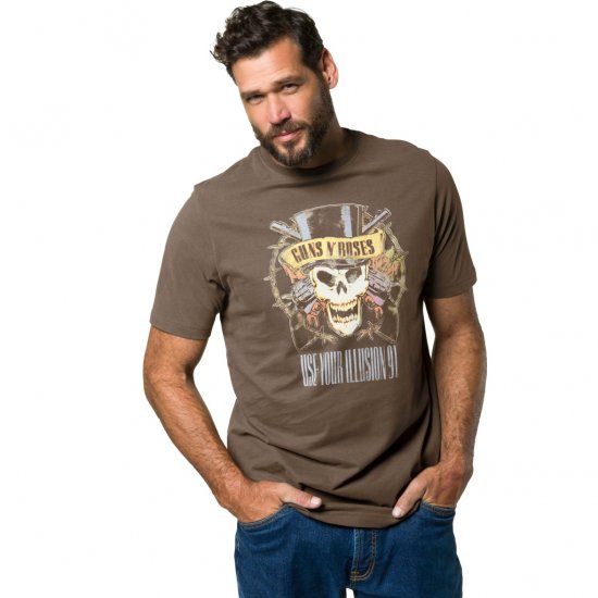 JP1880 T-Shirt Skull Print Guns N Roses Khaki - Herren-T-shirts - Herren-T-Shirts in großen Größen