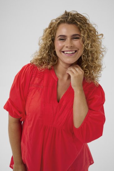 Kaffe Curve Karlia 3/4 Sleeve Blouse Red - Blusen - 