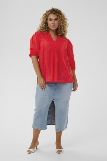 Kaffe Curve Karlia 3/4 Sleeve Blouse Red - Blusen - 
