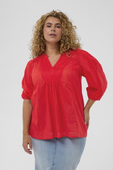 Kaffe Curve Karlia 3/4 Sleeve Blouse Red - Blusen - 