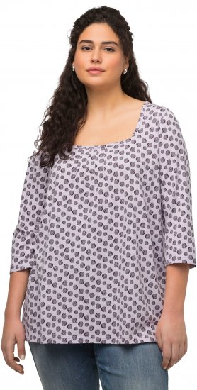 Ulla Popken Polka Dot 3/4 Sleeve Square Neck A-Line Tee Light Blue-Grey - Bedruckte T-shirts für herren - 