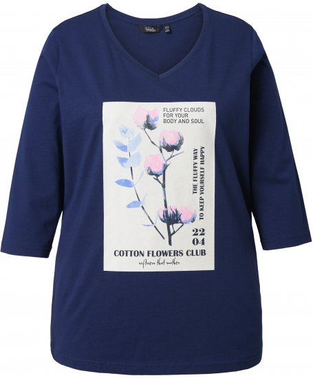 Ulla Popken Decorative Plant 3/4 Sleeve T-Shirt Ink Blue - Bedruckte T-shirts für herren - 