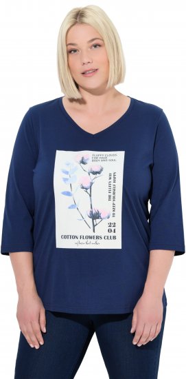 Ulla Popken Decorative Plant 3/4 Sleeve T-Shirt Ink Blue - Bedruckte T-shirts für herren - 