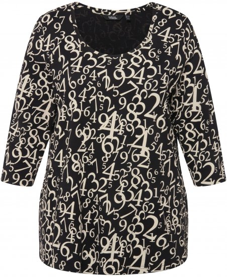Ulla Popken Number Print 3/4 Sleeve Tee Black - Bedruckte T-shirts für herren - Bedruckte Damen-T-Shirts