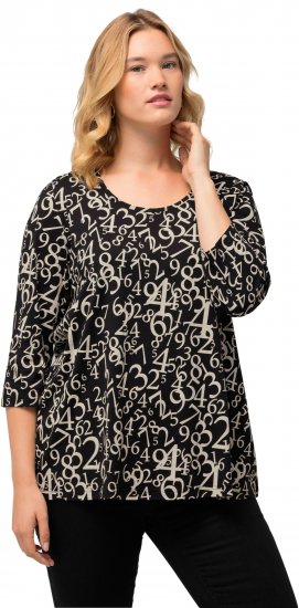 Ulla Popken Number Print 3/4 Sleeve Tee Black - Bedruckte T-shirts für herren - Bedruckte Damen-T-Shirts