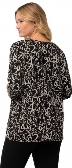 Ulla Popken Number Print 3/4 Sleeve Tee Black - Bedruckte T-shirts für herren - Bedruckte Damen-T-Shirts