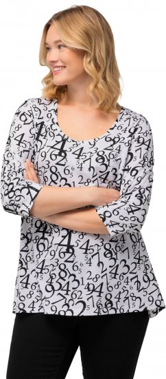 Ulla Popken Number Print 3/4 Sleeve Tee Snow White - Bedruckte T-shirts für herren - Bedruckte Damen-T-Shirts