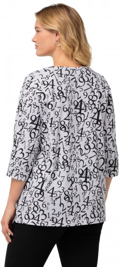 Ulla Popken Number Print 3/4 Sleeve Tee Snow White - Bedruckte T-shirts für herren - Bedruckte Damen-T-Shirts