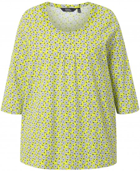 Ulla Popken Flower Print 3/4 Sleeve A-Line Tee Lime - Bedruckte T-shirts für herren - 