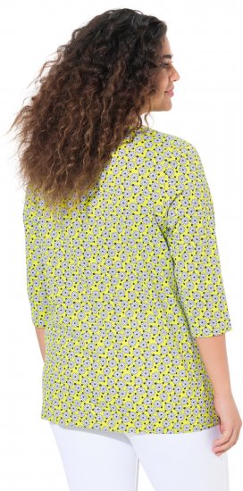 Ulla Popken Flower Print 3/4 Sleeve A-Line Tee Lime - Bedruckte T-shirts für herren - 
